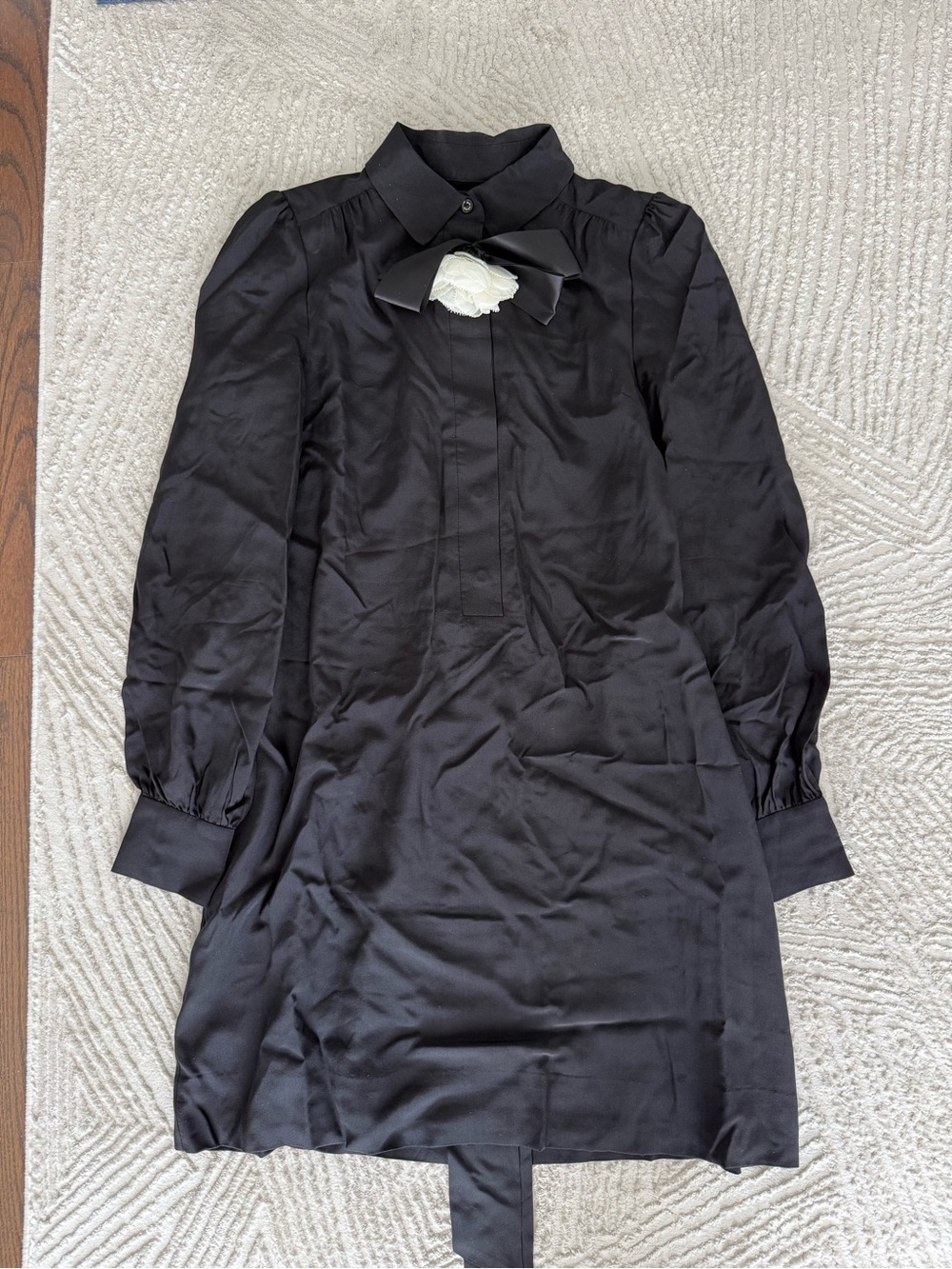 Kate Spade Black Long-Sleeve Silk Bow-Accent Dress